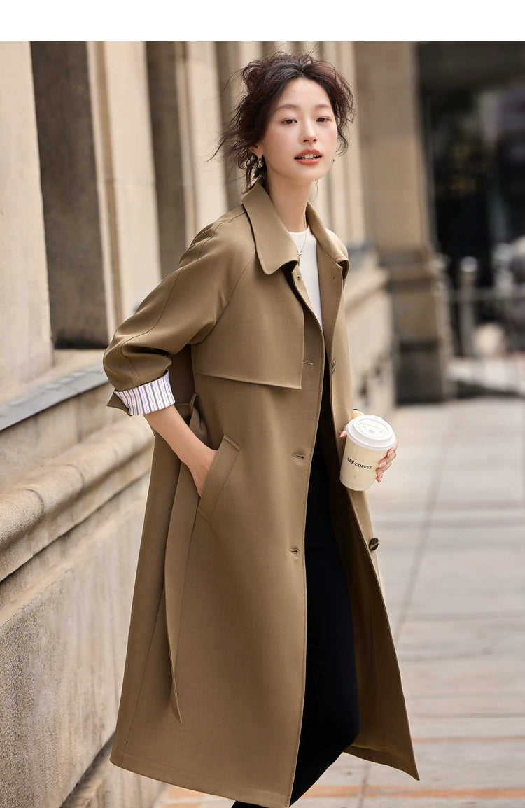 Moran Yimei Stripes Color Matching Long Sleeve Trench Coat