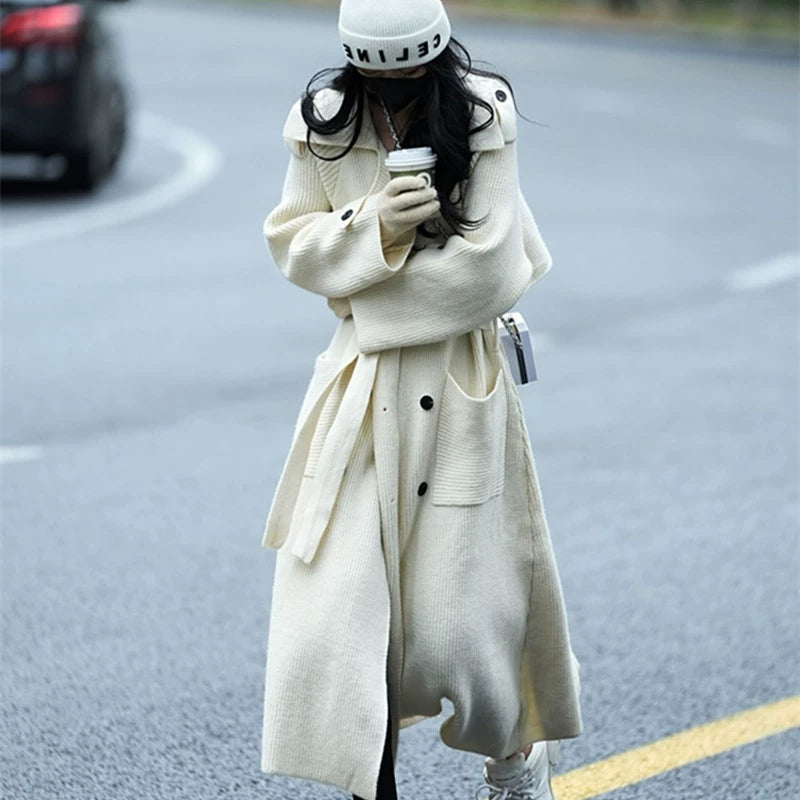 Sweater Outwear Long Trench Coat Stylish Idle Style Padded Coat 2024 New Arrival Women's Clothing Fashionable Knitted Cardigan