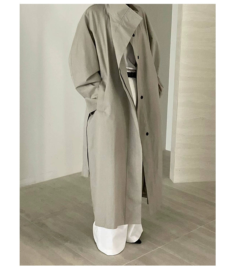 Lemon South Korea Stand Collar Single-Breasted Pure Color Trench Coat