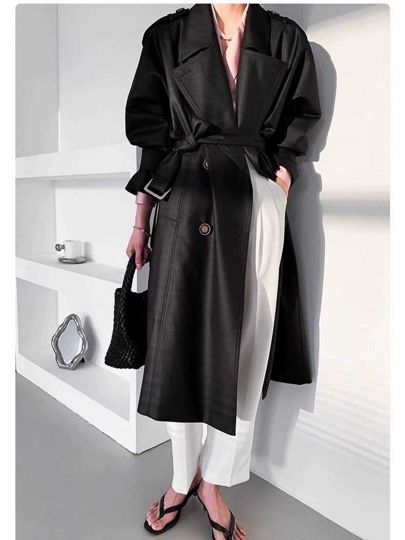 Pick-up Unoque Retro British Style Elegant Double Breasted Mid Length Long Length Trench Coat Outwear Female New Arrival Temperament Coat