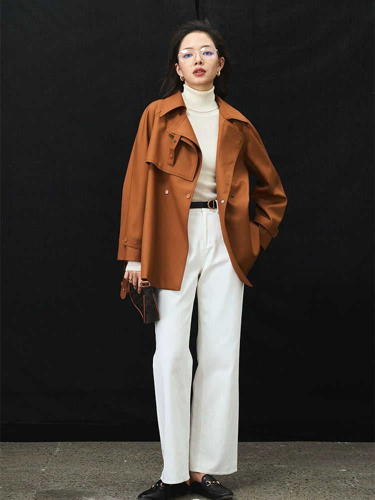 Iulv Spring & Fall New Arrival Korean Style Sense of Design Asymmetric Loose Casual Commuting Elegant Mid Length Long Length Trench Coat Outwear Women