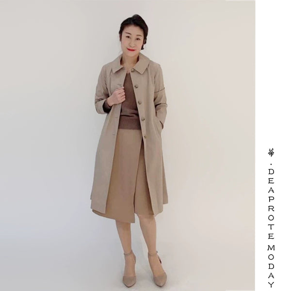 Spring and Summer Lapel Belt Long Trench Coat