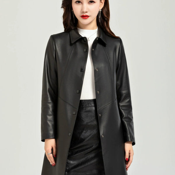 Waist Trimming Casual Haining Ladieswear Mid Length Long Length Genuine Leather Clothes