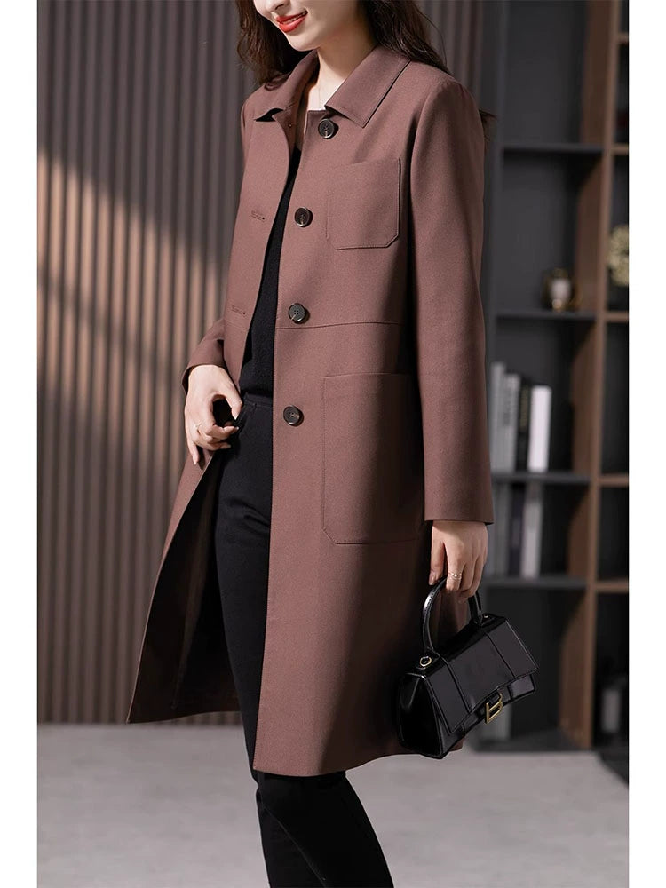 Vldoliya Elegant Anti-Aging Mid-Length Trench Coat Outwear Female 2023 Spring & Fall New Arrival K-style Loose Elegant Straight-leg