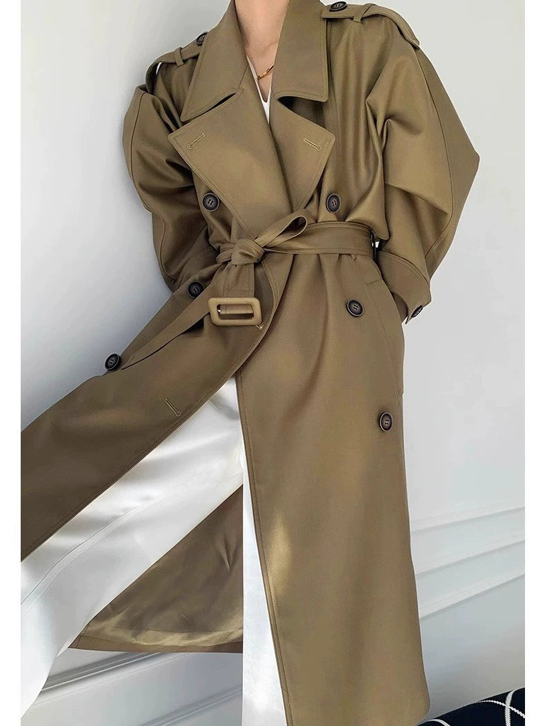 Pick-up Unoque Retro British Style Elegant Double Breasted Mid Length Long Length Trench Coat Outwear Female New Arrival Temperament Coat