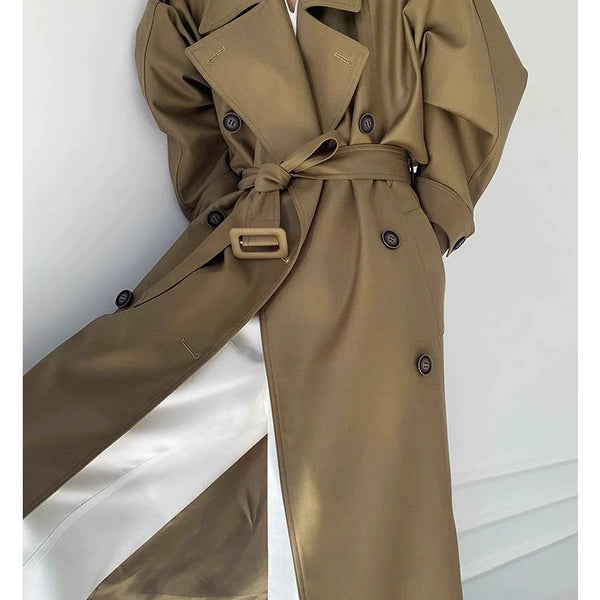 Pick-up Unoque Retro British Style Elegant Double Breasted Mid Length Long Length Trench Coat Outwear Female New Arrival Temperament Coat