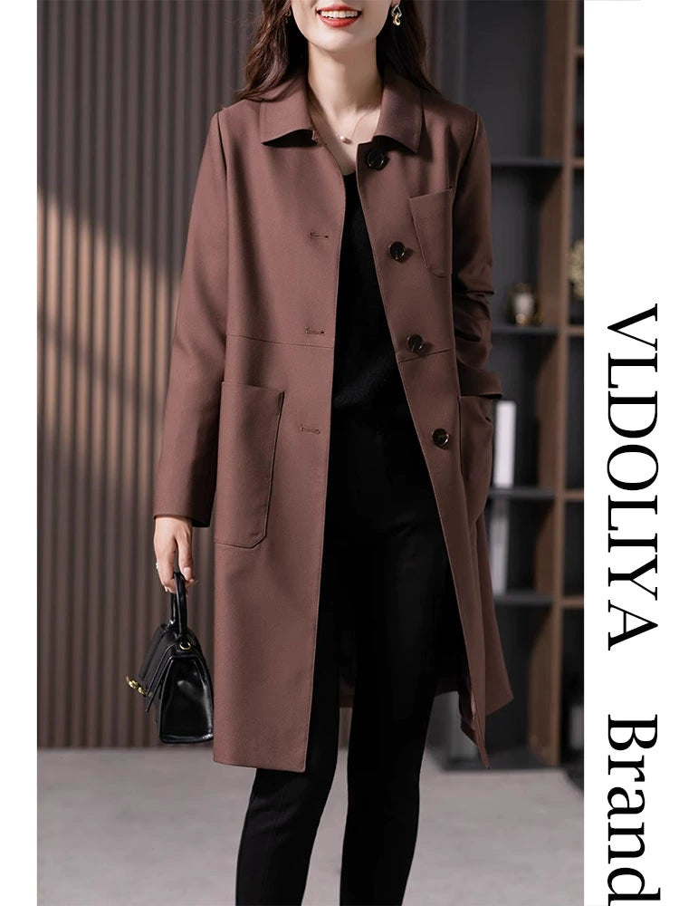 Vldoliya Elegant Anti-Aging Mid-Length Trench Coat Outwear Female 2023 Spring & Fall New Arrival K-style Loose Elegant Straight-leg