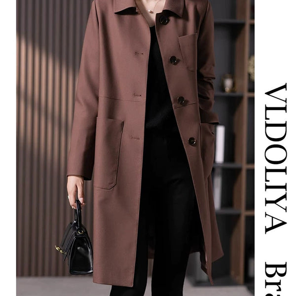 Vldoliya Elegant Anti-Aging Mid-Length Trench Coat Outwear Female 2023 Spring & Fall New Arrival K-style Loose Elegant Straight-leg