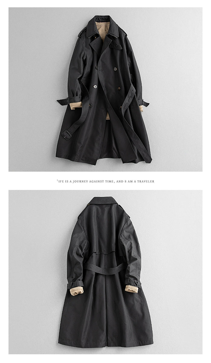 Retro Double Layer Jimingxian Mid Length Long Length Men's and Women's Trench Coat