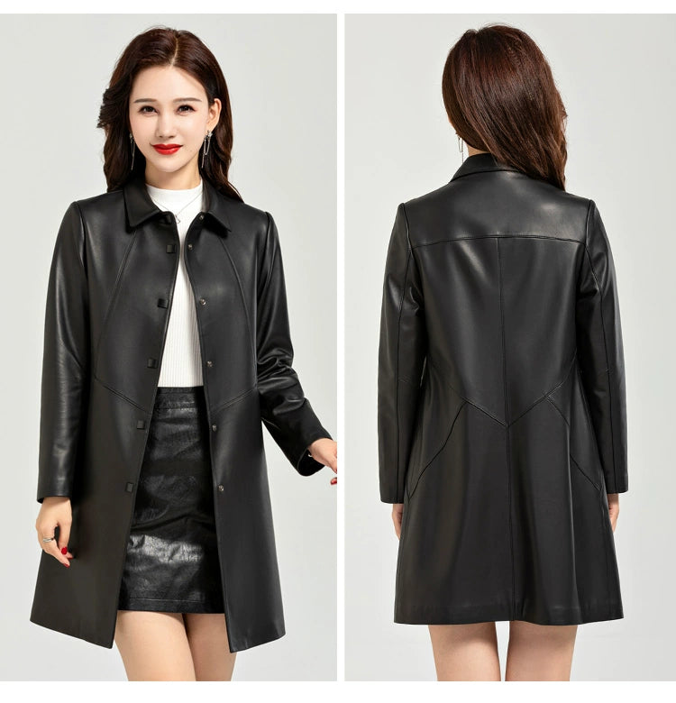 Waist Trimming Casual Haining Ladieswear Mid Length Long Length Genuine Leather Clothes