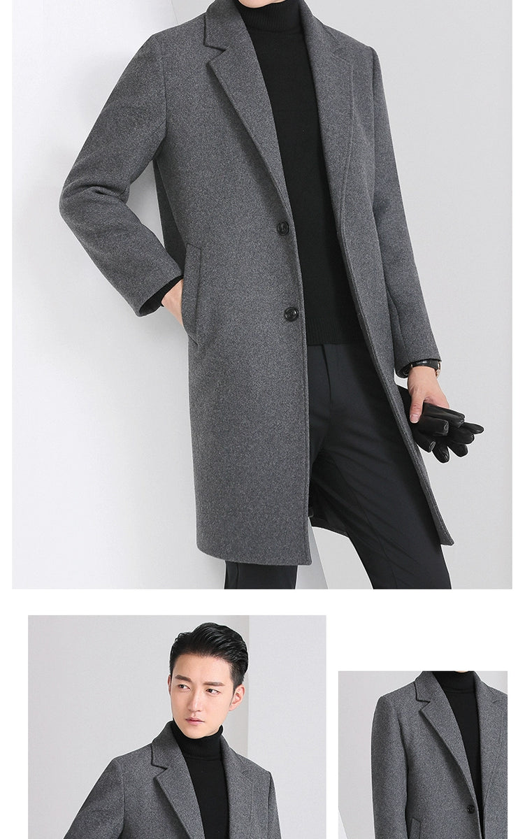 Hengyuanxiang Woolen Coat Men's 2023 Winter New Arrival Thickened Cashmere Mid Length Long Length Trench Coat Woolen Outwear Tide