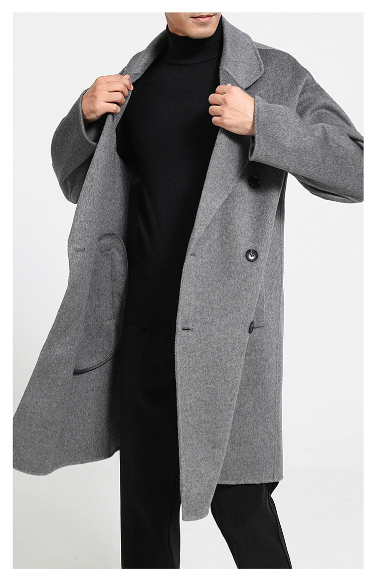 Fall and Winter Double-Sided Woolen Coat Men's Mid Length Long Length Trench Coat Classy Loose over Knee Casual Woolen Coat