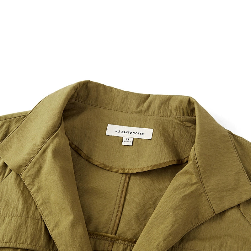 Canto Motto Fog Channel 2023 Spring New Green H-Type Drop Shoulder 3/4 Sleeve Mid Length Long Length Trench Coat Outwear