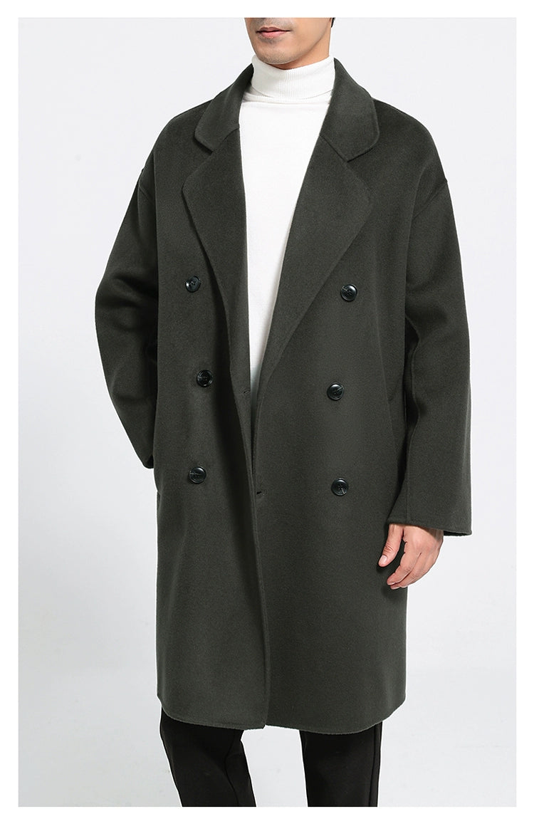 Fall and Winter Double-Sided Woolen Coat Men's Mid Length Long Length Trench Coat Classy Loose over Knee Casual Woolen Coat