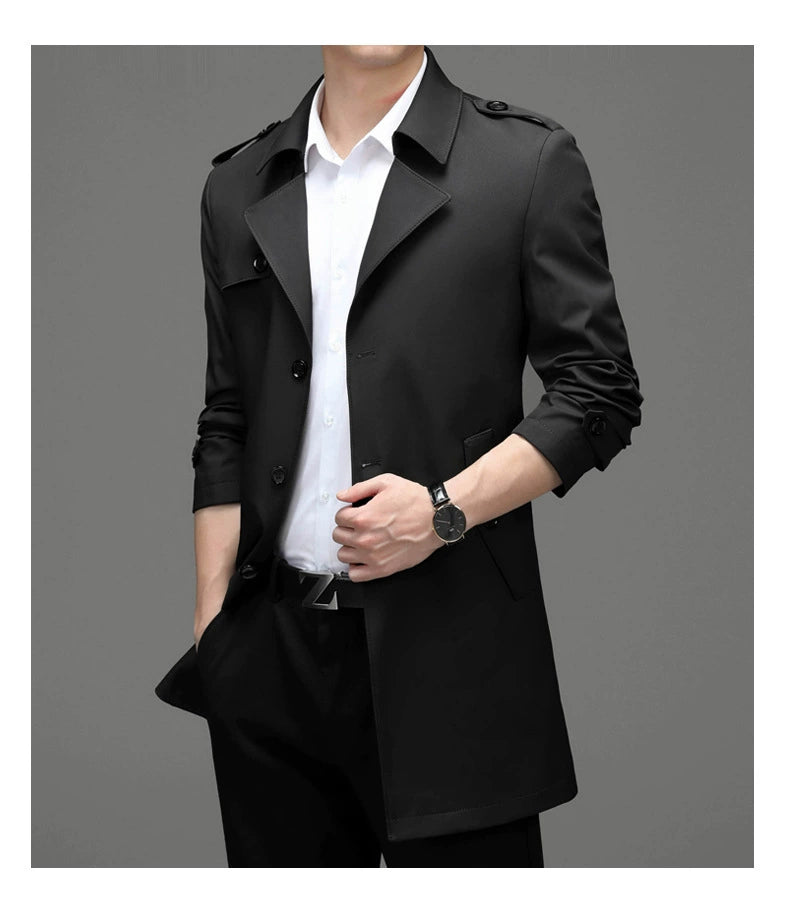 Ji Shizhe 2024 New Arrival Spring and Autumn Business Suit Collar Middle-Aged Men's Mid-Length Trench Coat Coat Men's Clothing Genuine Goods