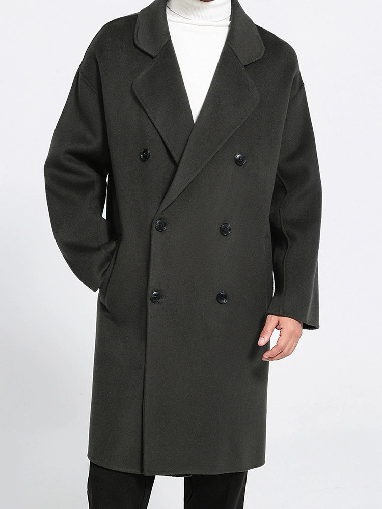 Fall and Winter Double-Sided Woolen Coat Men's Mid Length Long Length Trench Coat Classy Loose over Knee Casual Woolen Coat