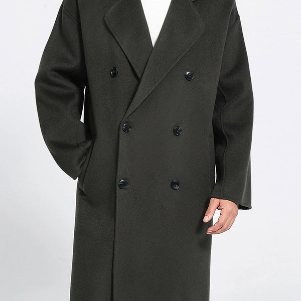 Fall and Winter Double-Sided Woolen Coat Men's Mid Length Long Length Trench Coat Classy Loose over Knee Casual Woolen Coat