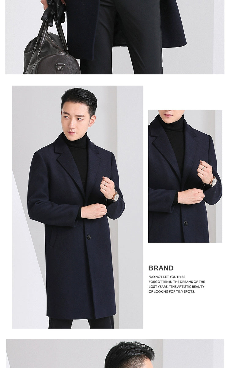 Hengyuanxiang Woolen Coat Men's 2023 Winter New Arrival Thickened Cashmere Mid Length Long Length Trench Coat Woolen Outwear Tide