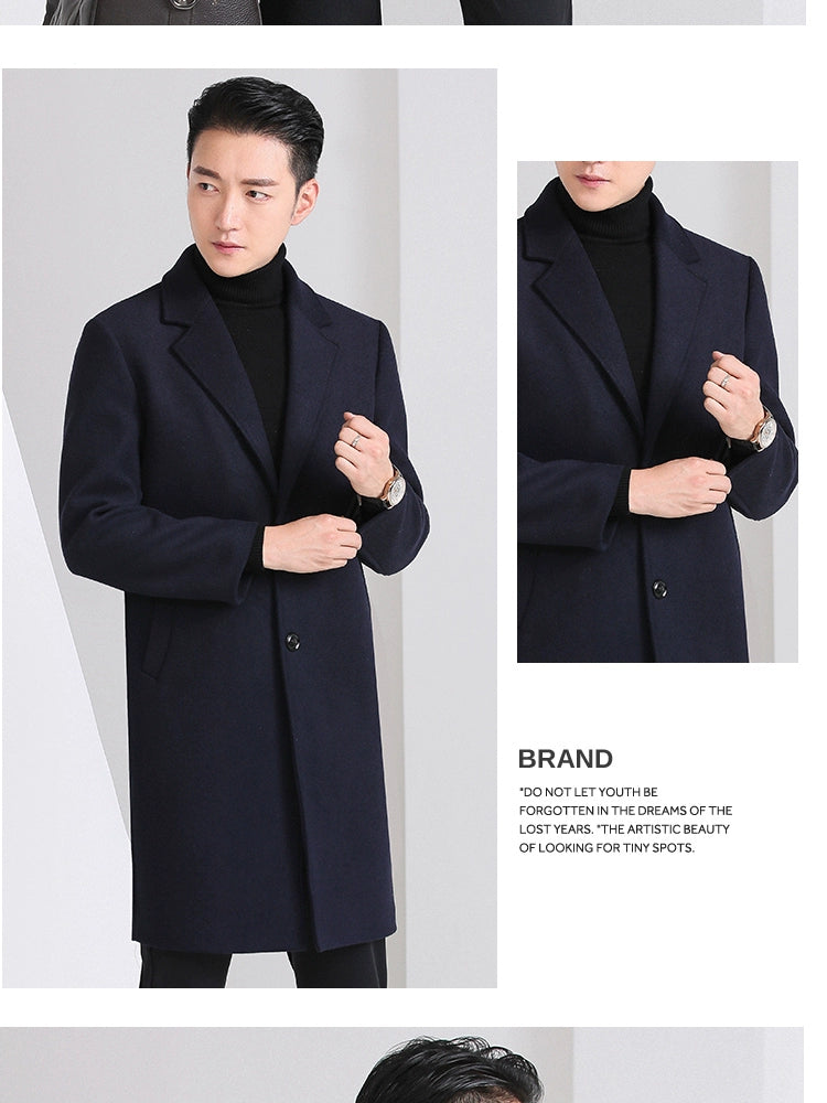 Hengyuanxiang Woolen Coat Men's 2023 Winter New Arrival Thickened Cashmere Mid Length Long Length Trench Coat Woolen Outwear Tide