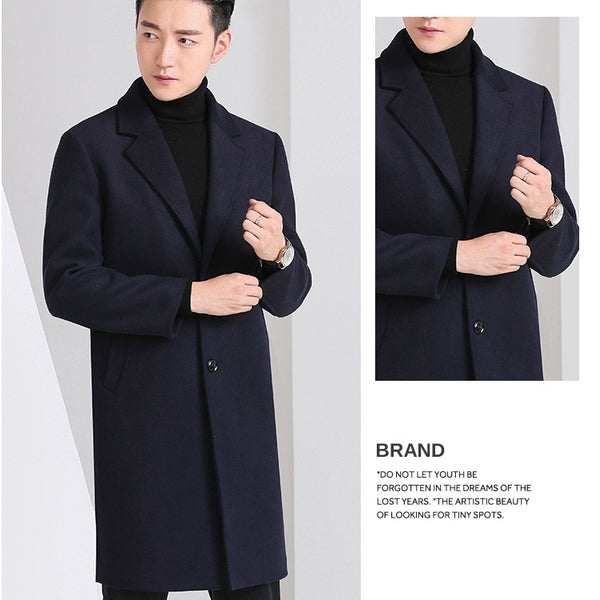 Hengyuanxiang Woolen Coat Men's 2023 Winter New Arrival Thickened Cashmere Mid Length Long Length Trench Coat Woolen Outwear Tide