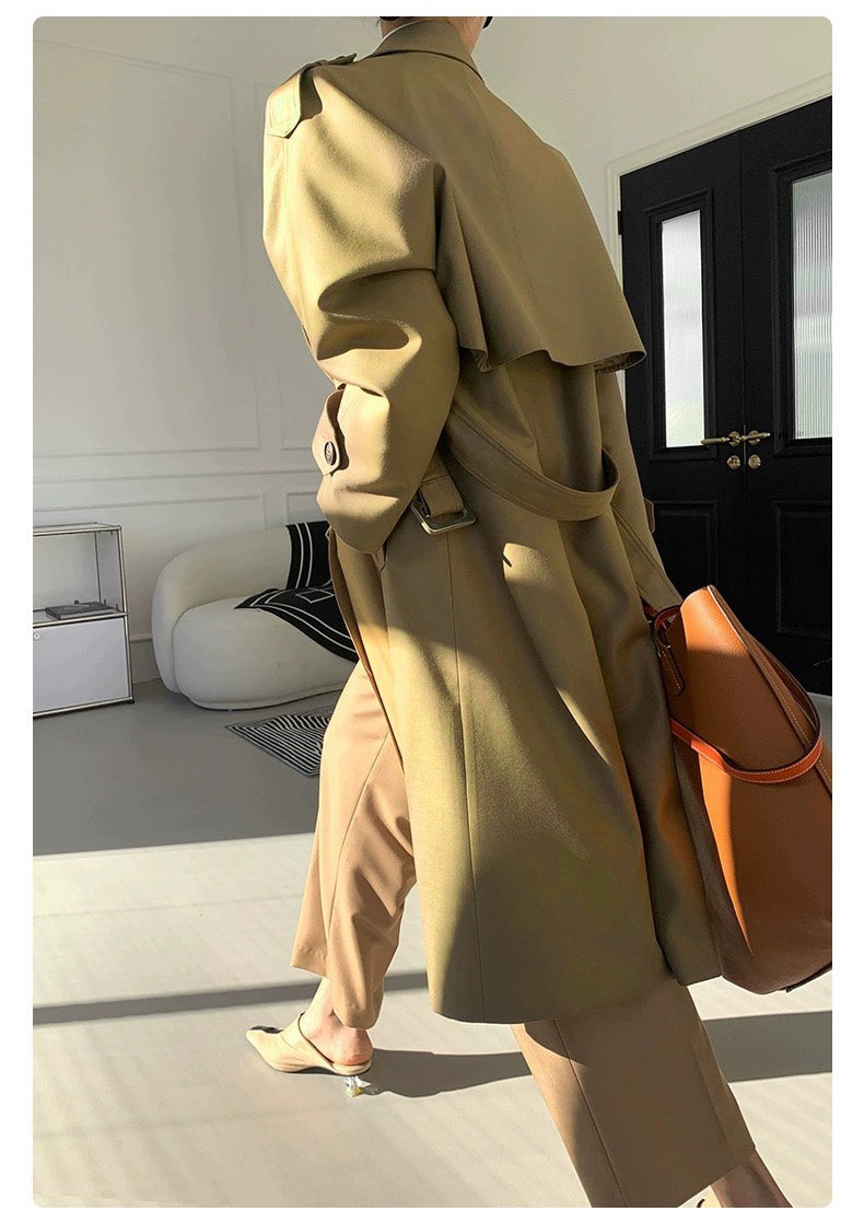 Pick-up Unoque Retro British Style Elegant Double Breasted Mid Length Long Length Trench Coat Outwear Female New Arrival Temperament Coat