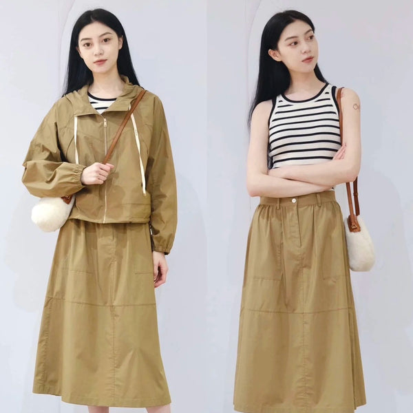 A Small Amount of Xiaohe Classic Trench Coat Cotton Poplin Patch Pocket Easiest for Match Slimming Long Trench Coat for Women Work Clothing Patch Pocket Shoelace