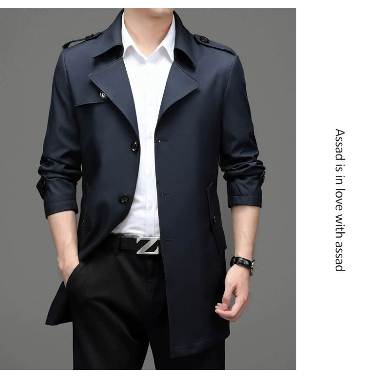 Ji Shizhe 2024 New Arrival Spring and Autumn Business Suit Collar Middle-Aged Men's Mid-Length Trench Coat Coat Men's Clothing Genuine Goods