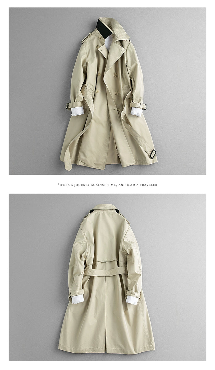 Retro Double Layer Jimingxian Mid Length Long Length Men's and Women's Trench Coat