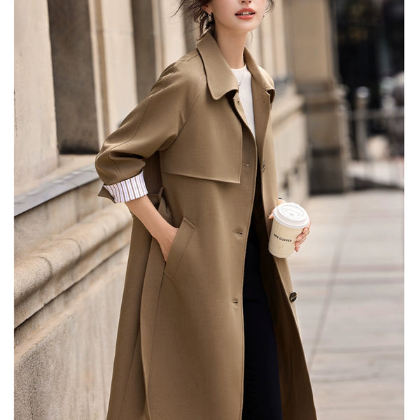 Moran Yimei Stripes Color Matching Long Sleeve Trench Coat