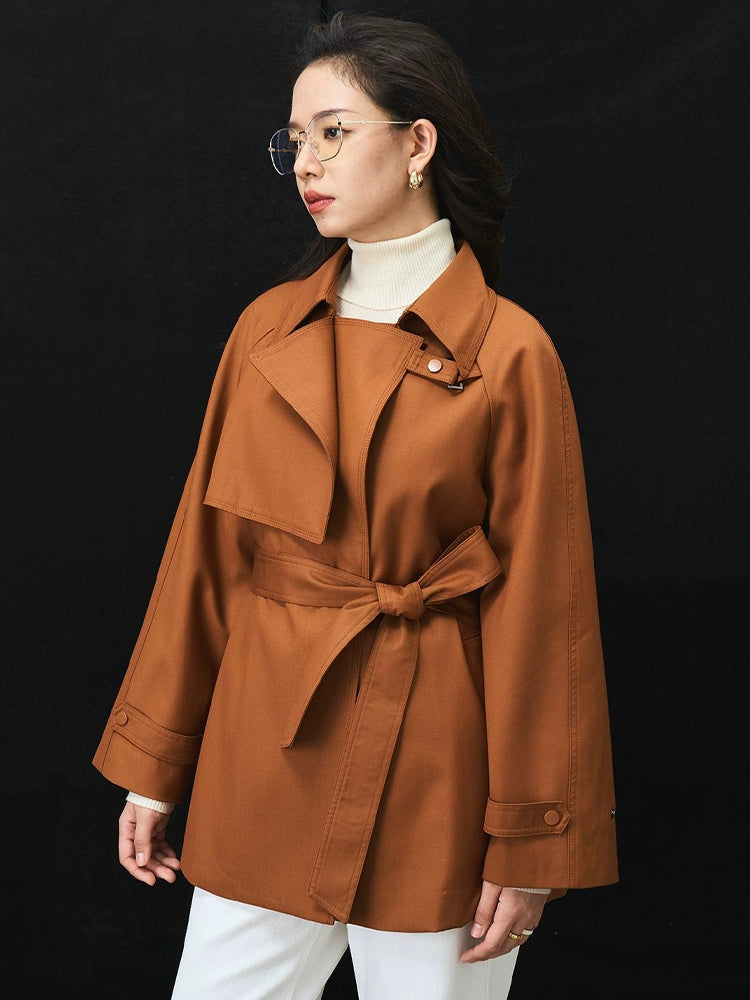 Iulv Spring & Fall New Arrival Korean Style Sense of Design Asymmetric Loose Casual Commuting Elegant Mid Length Long Length Trench Coat Outwear Women