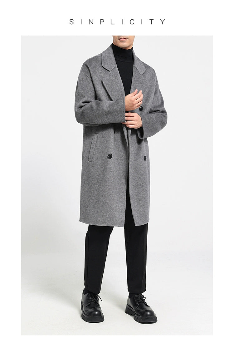 Fall and Winter Double-Sided Woolen Coat Men's Mid Length Long Length Trench Coat Classy Loose over Knee Casual Woolen Coat