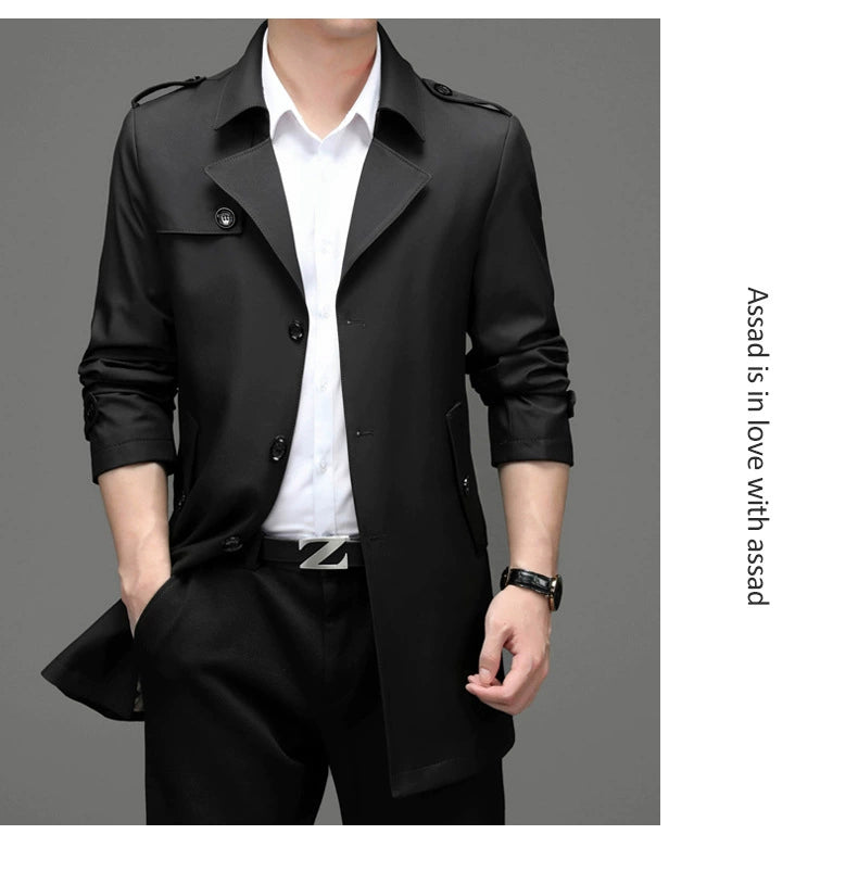 Ji Shizhe 2024 New Arrival Spring and Autumn Business Suit Collar Middle-Aged Men's Mid-Length Trench Coat Coat Men's Clothing Genuine Goods