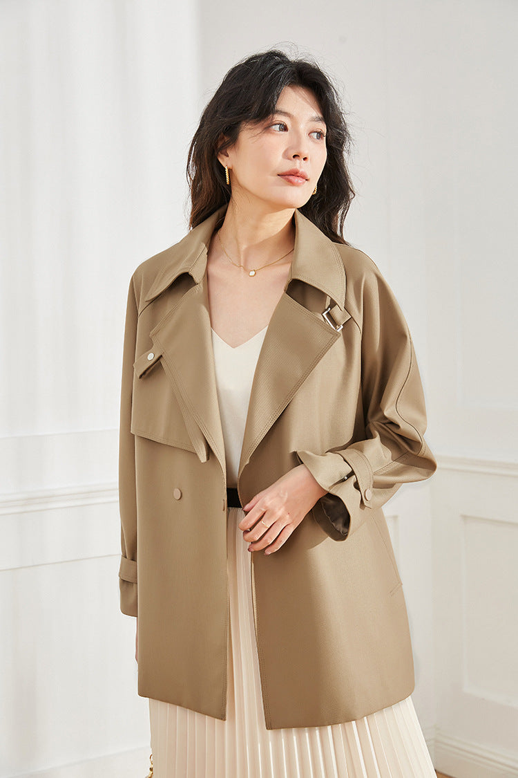 24 Autumn Clothing New Arrival Korean Style Sense of Design Asymmetric Loose Casual Elegant Mid Length Long Length Trench Coat Outwear Women's Clothing