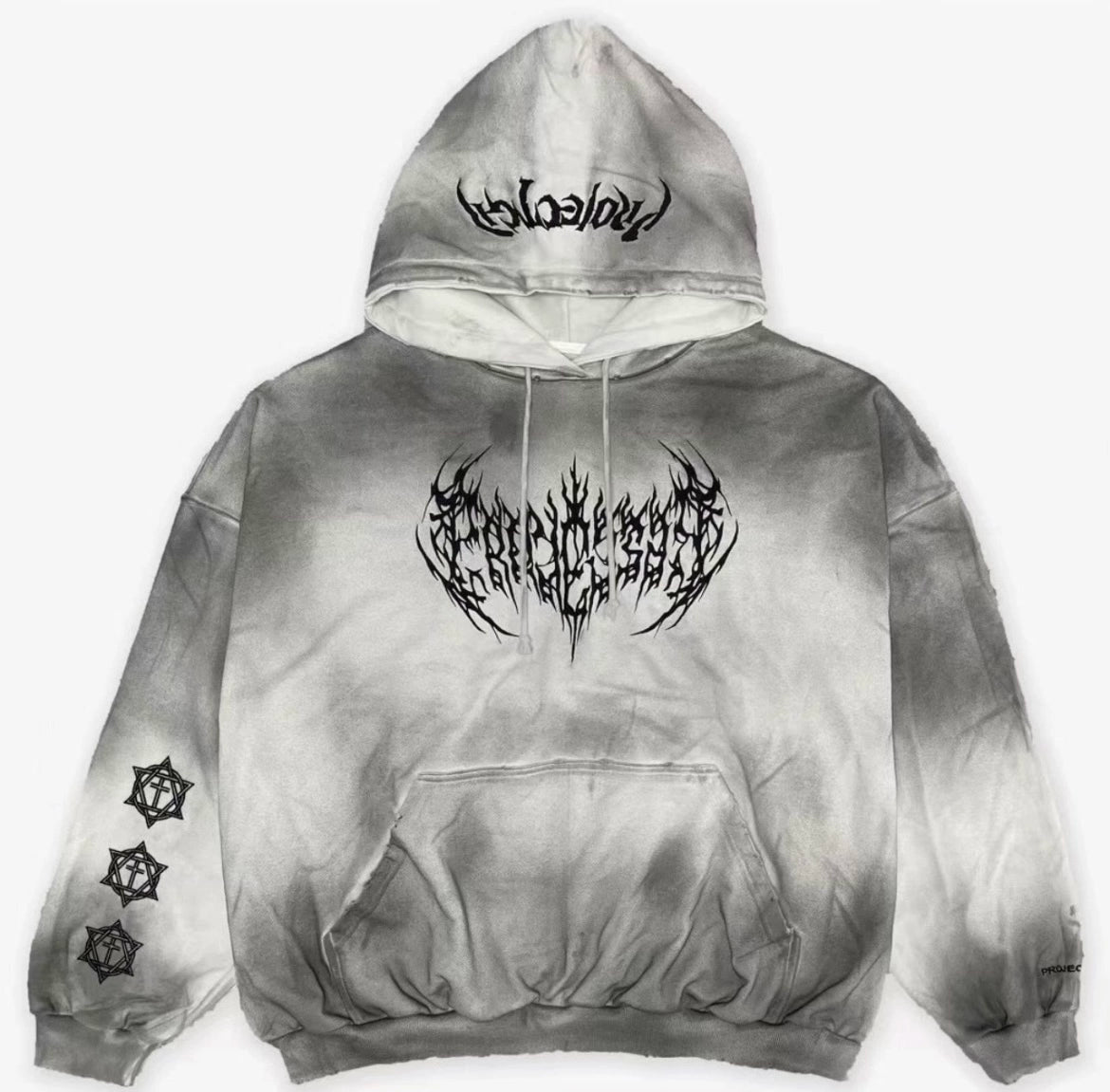 Grailz Fall and Winter Distressed Dirty Dyed Hooded Sweatshirt Embroider