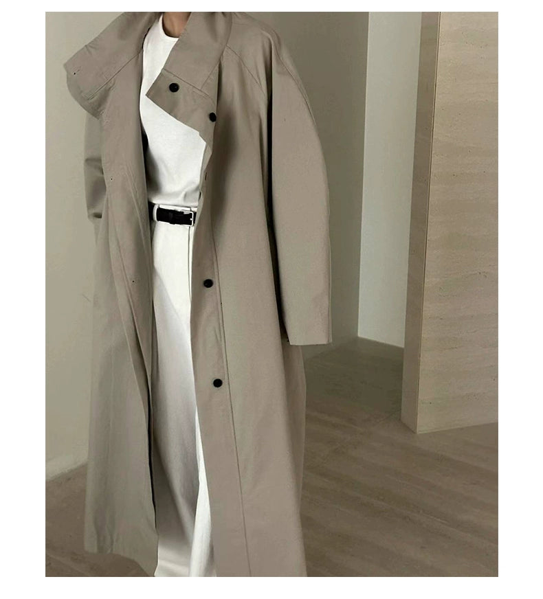 Lemon South Korea Stand Collar Single-Breasted Pure Color Trench Coat