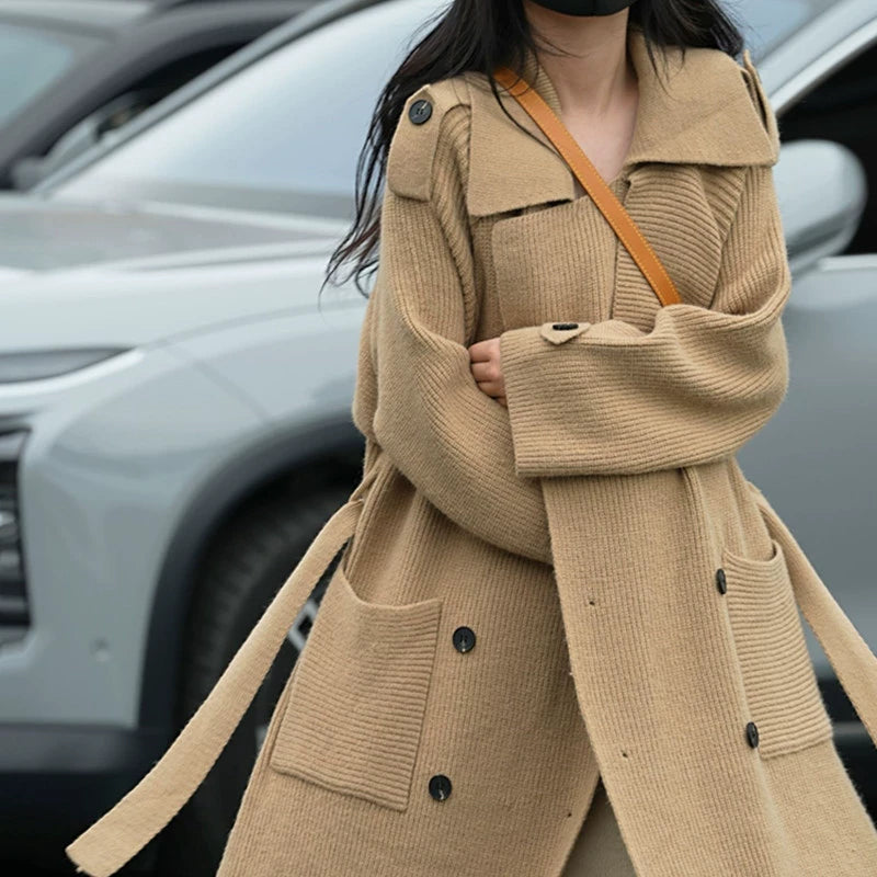 Sweater Outwear Long Trench Coat Stylish Idle Style Padded Coat 2024 New Arrival Women's Clothing Fashionable Knitted Cardigan