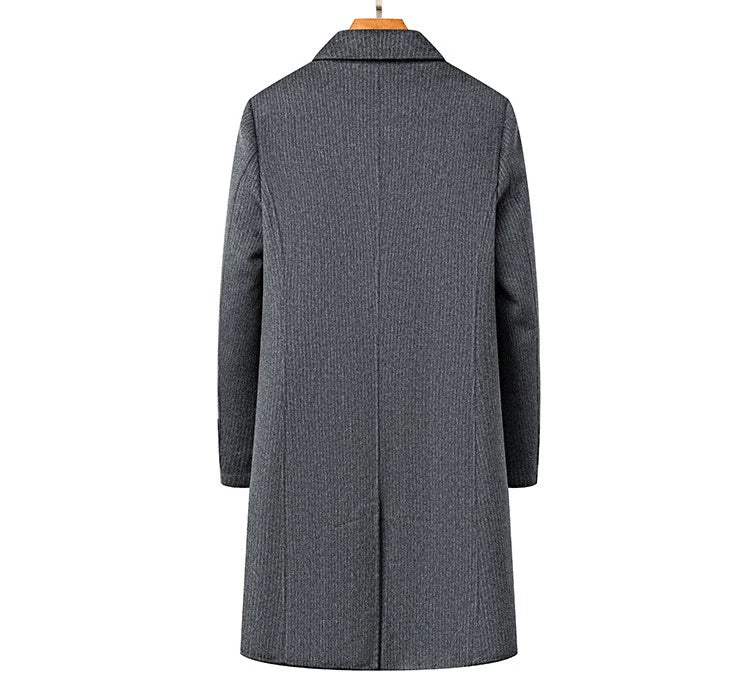 Pierre Cardin Hand-Stitched Wool Reversible Woolen Coat Closure Collar Casual Stripes Long Trench Coat Men