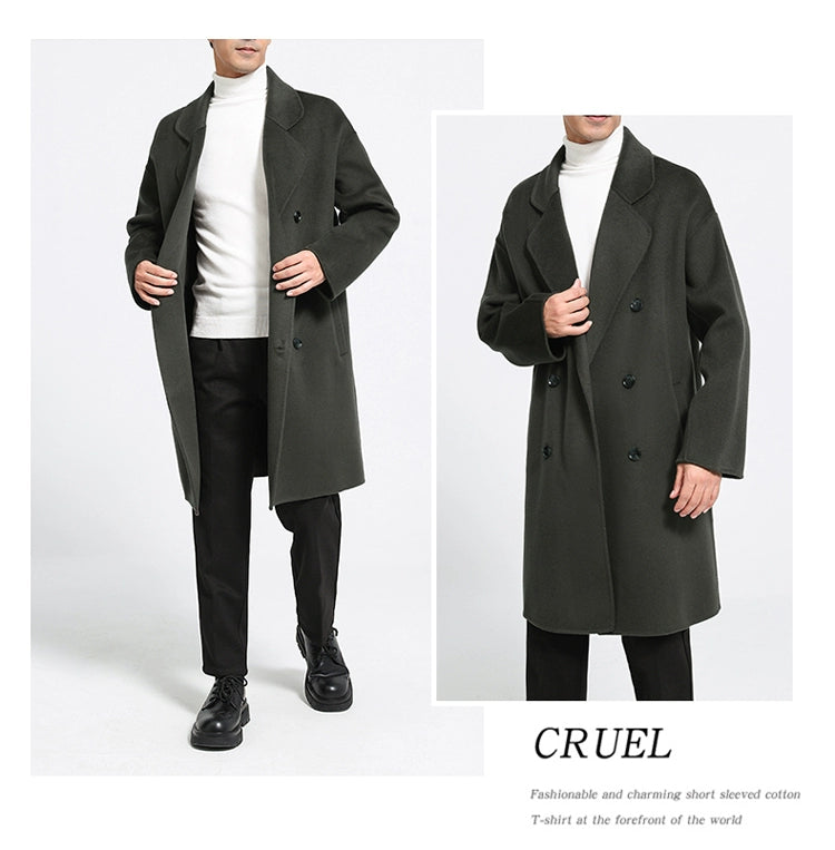 Fall and Winter Double-Sided Woolen Coat Men's Mid Length Long Length Trench Coat Classy Loose over Knee Casual Woolen Coat