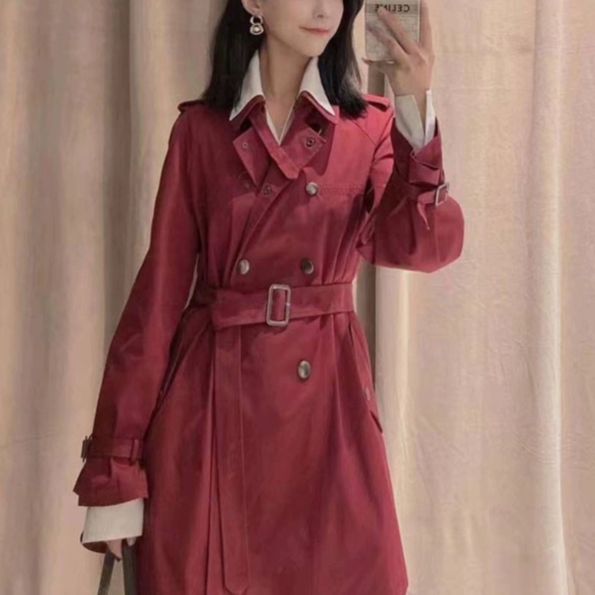 Girdear Amass Genuine Brand Women's Clothing 2024 Spring & Fall New Arrival Double Breasted with Belt Mid Length Long Length Trench Coat Outwear Women