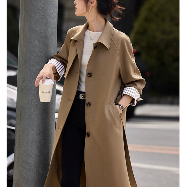 Moran Yimei Stripes Color Matching Long Sleeve Trench Coat