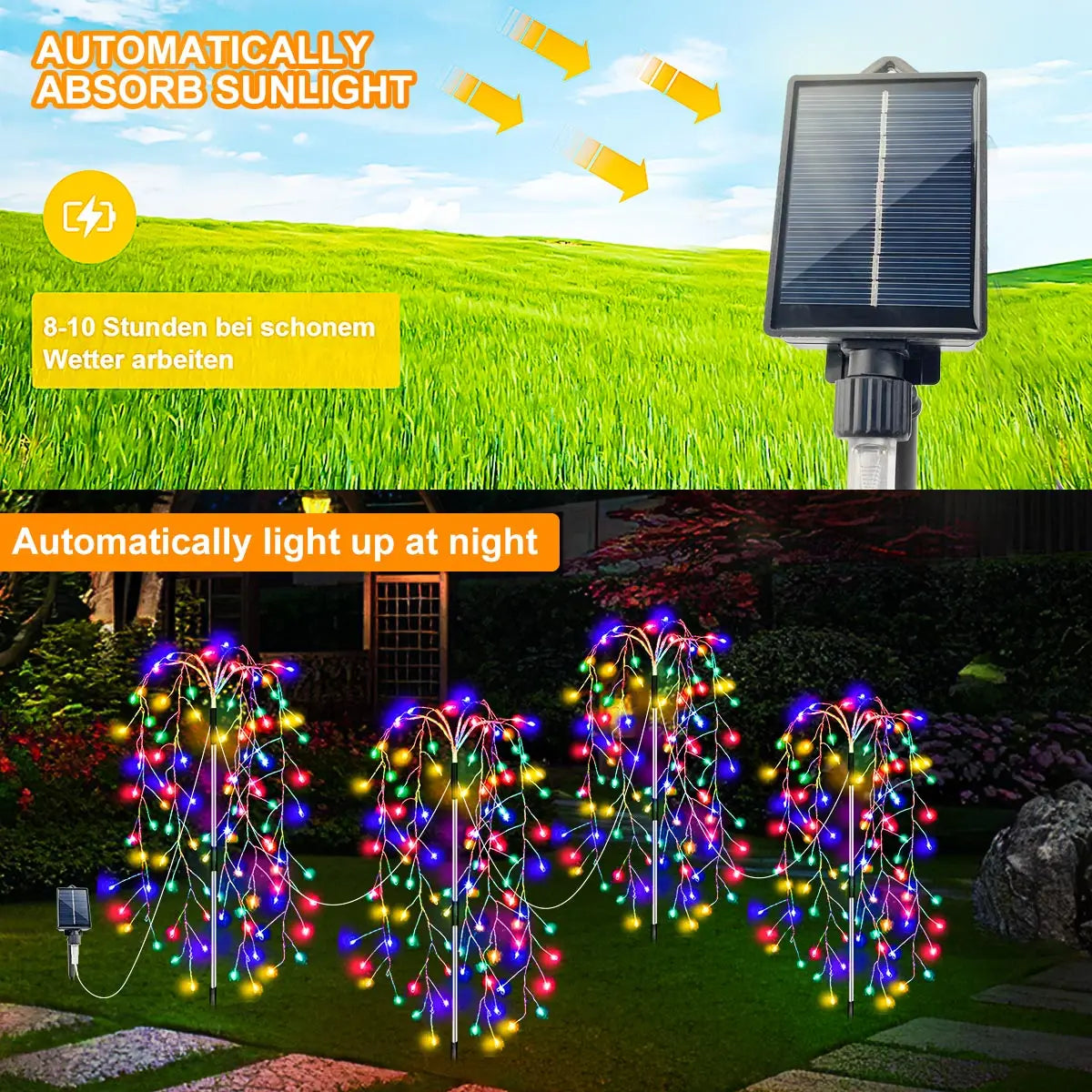 4Pack 680LED Christmas Solar Firecracker Fireworks Lights Outdoor Yard Lawn Garden Decorative Light Party Landscape Lighting