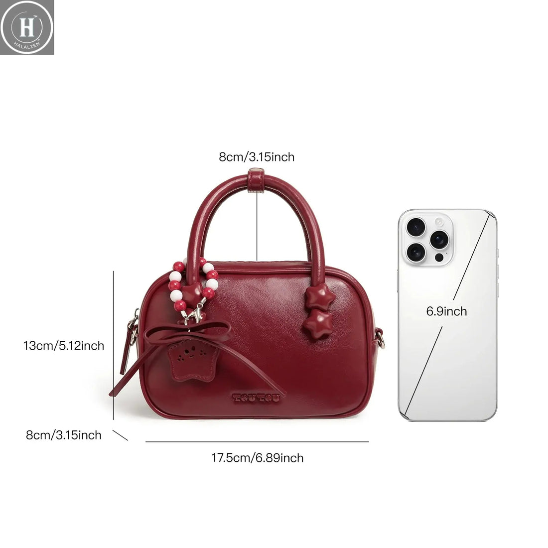 TOUTOU Brown Bowling Bag Y2K Retro Women's Crossbody Bag PU Leather boston bag Mini Handbag Solid Color Commuting Purse HALALZEN