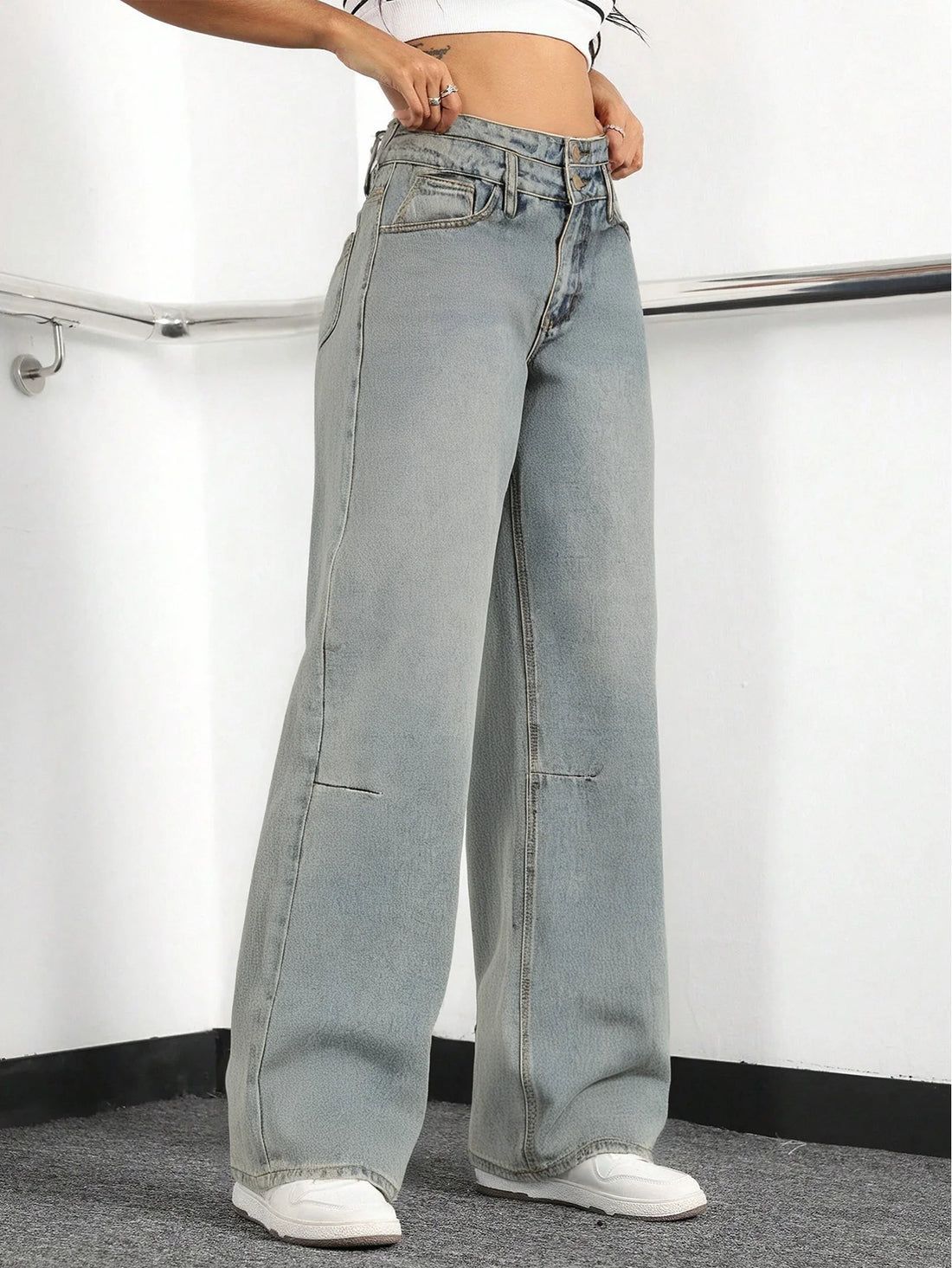 Women’s Washed Vintage Wide-Leg Jeans, Loose & Casual, Classic & Versatile