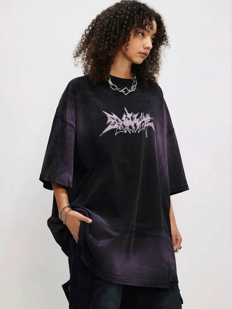 Hip Hop Oversized T-Shirt Grunge Letter Graphic Print Tie Dye Tshirt Streetwear Men Punk Gothic Shirts 2024 Harajuku Loose Tops