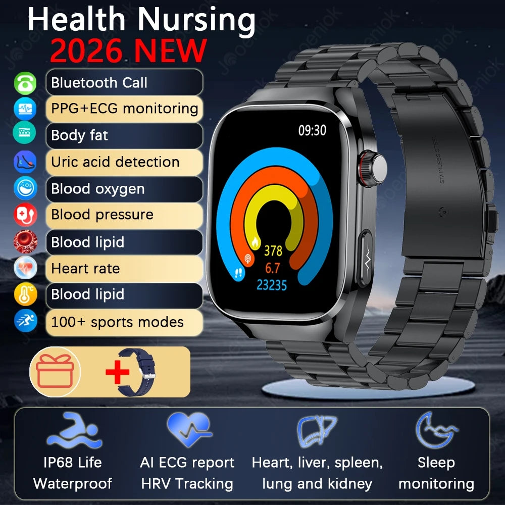 2026 New Professional-Grade Smart Watch Men ECG+PPG Uric Acid Body Fat Health Analysis IP68 Waterproof AMOLED Smartwatch Women