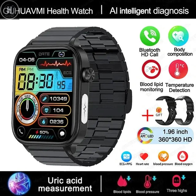 2025 New AI Diagnosis Blood Lipids Uric Acid Body composition Test Smart Watch For Men ECG+PPG Bluetooth Call Health Smartwatch HALALZEN