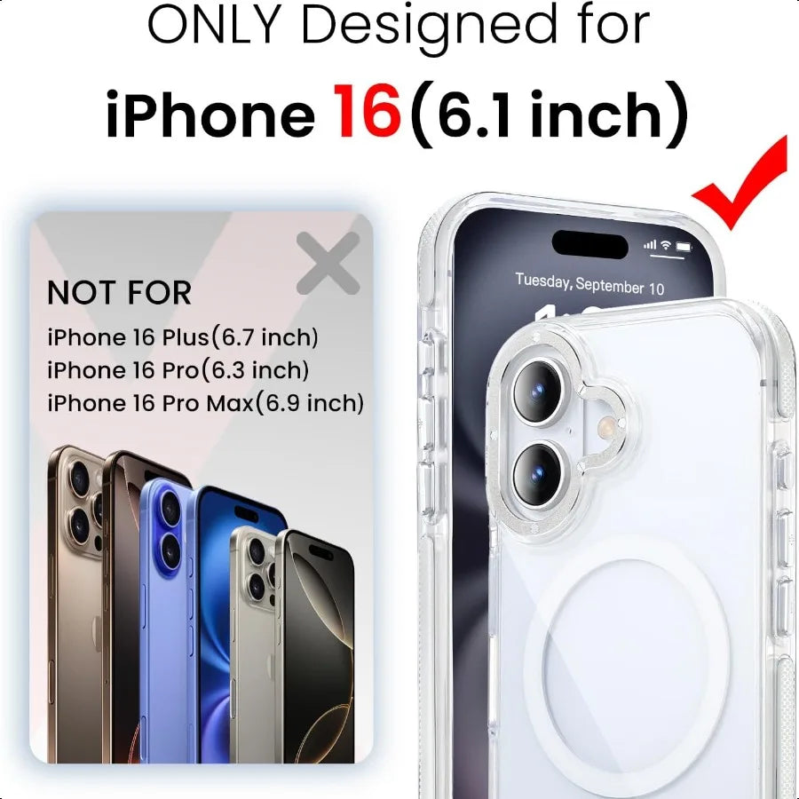 3 in 1 for iPhone 16 Case Clear with MagSafe YellowingResistant Acrylic Back Shockproof Guard Corners MilitaryGrade Protection