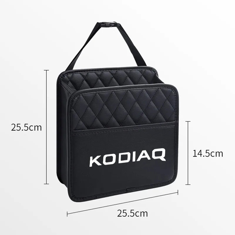 Car Seat Storage Bag PU Leather Box Storage Bag Phone Tissue Drink Purse Holder Stowing Tidying For Skoda Kodiaq Car Accessorie