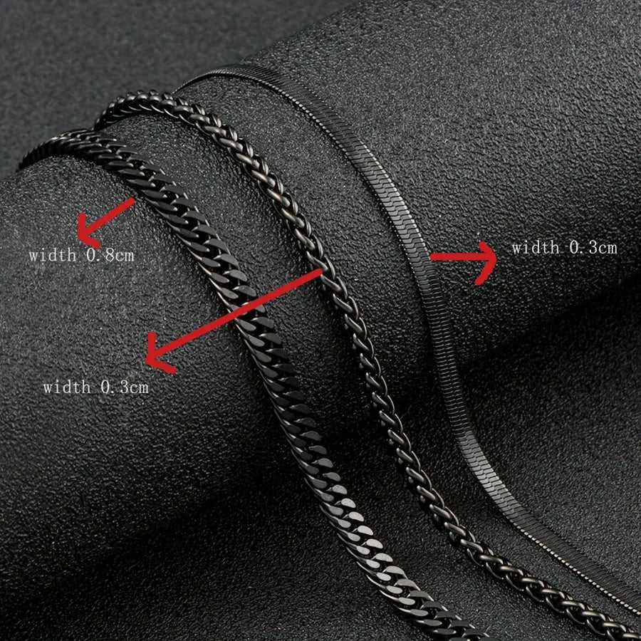 3pcs Men's Black Stainless Steel Necklace Set - Punk Gothic Chain Link Design for Daily Wear