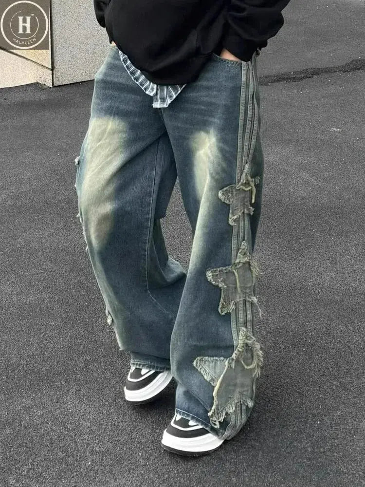 Star Jeans for Women Girls Baggy Cute Patchwork Denim Pants Y2k High Waisted Jeans Grunge Aesthetic Clothes Halalzen UK